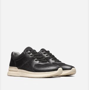 Men's Black Leather Low-Top Sneaker with Cream Sole